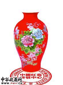 中国红瓷大口梅瓶鸟语花香，珍贵礼品收藏品寓意：辟邪消灾、清平吉祥
