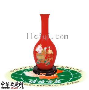 观音尊童子灯笼,中国红瓷彩绘工艺花瓶