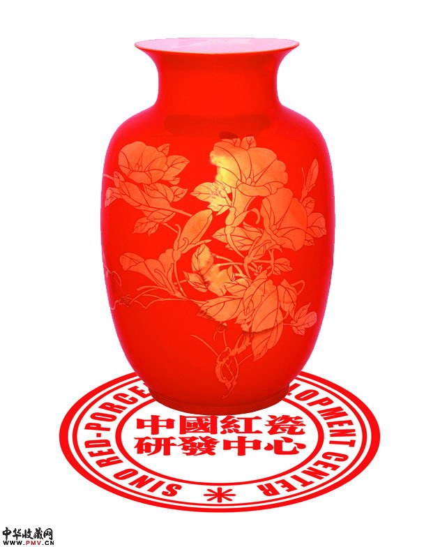 金牵牛花将军瓶  珍贵红瓷花瓶，