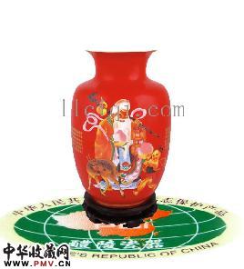 中国红瓷器将军瓶，花面：寿星 ，珍贵礼赠佳品