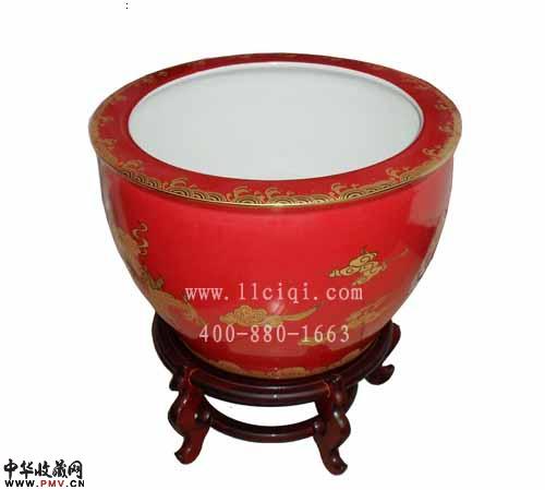 中国红瓷大缸，金龙大缸，描金大缸