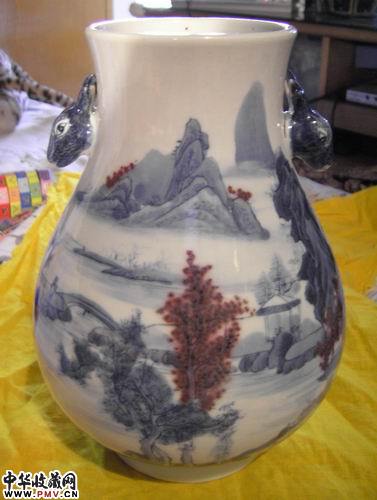 清康熙 青花釉里红鹿头小樽