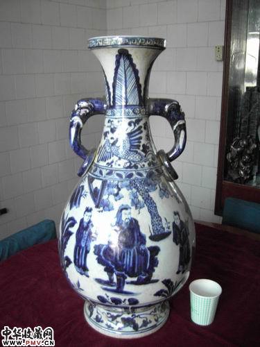 元 三顾茅庐青花象耳瓶