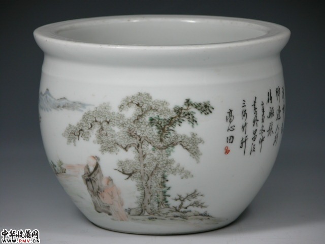 光绪浅绛彩诗文小缸