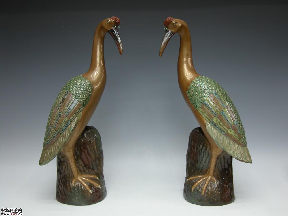 民国雕瓷－仙鹤(曾龙升款)一对