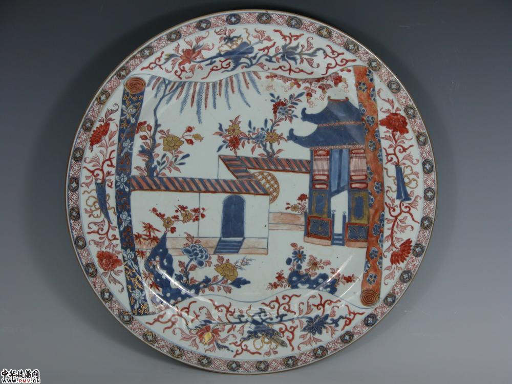 康熙青花矾红描金大盘