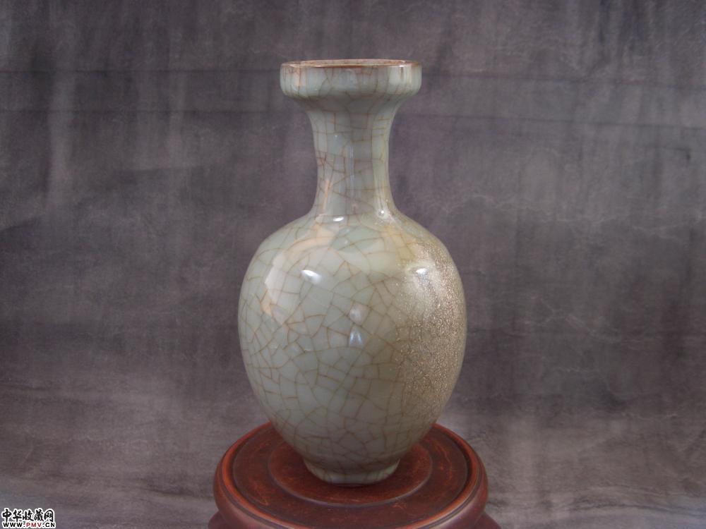 宋官窑青釉盘口瓶(精品)