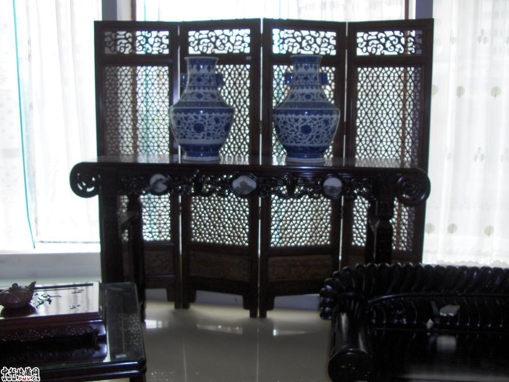 旧榉木芯鸡翅木包边屏风