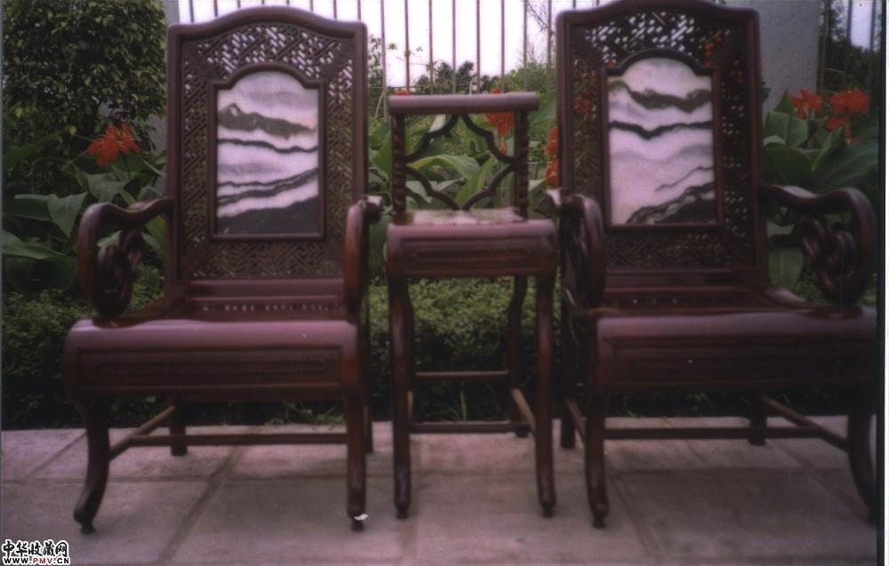 酸枝镶理石弯面椅3件／套