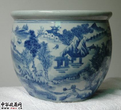 清康熙山水人物缸