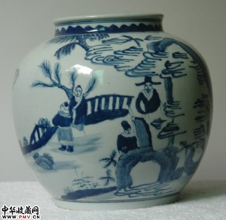清康熙山水人物罐