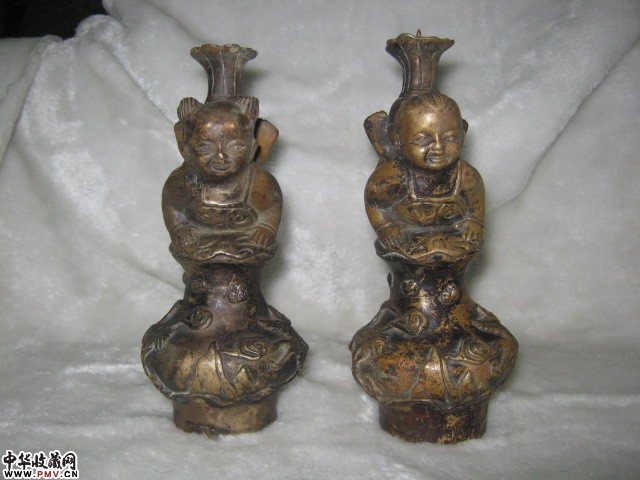 乾隆年制款童男童女铜灯台