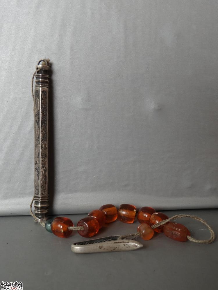 清晚期 錾刻六角银针筒