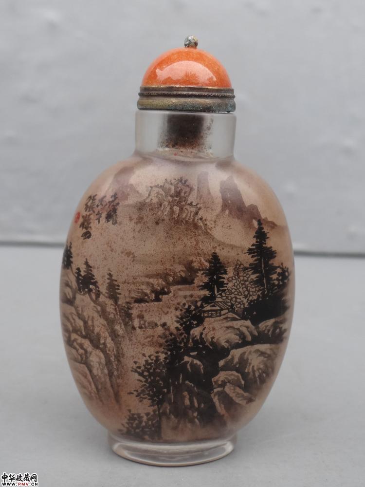 清 张葆田作料器内画山水画鼻烟壶