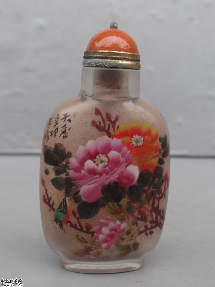 清 阎玉田作料器内画牡丹图鼻烟壶