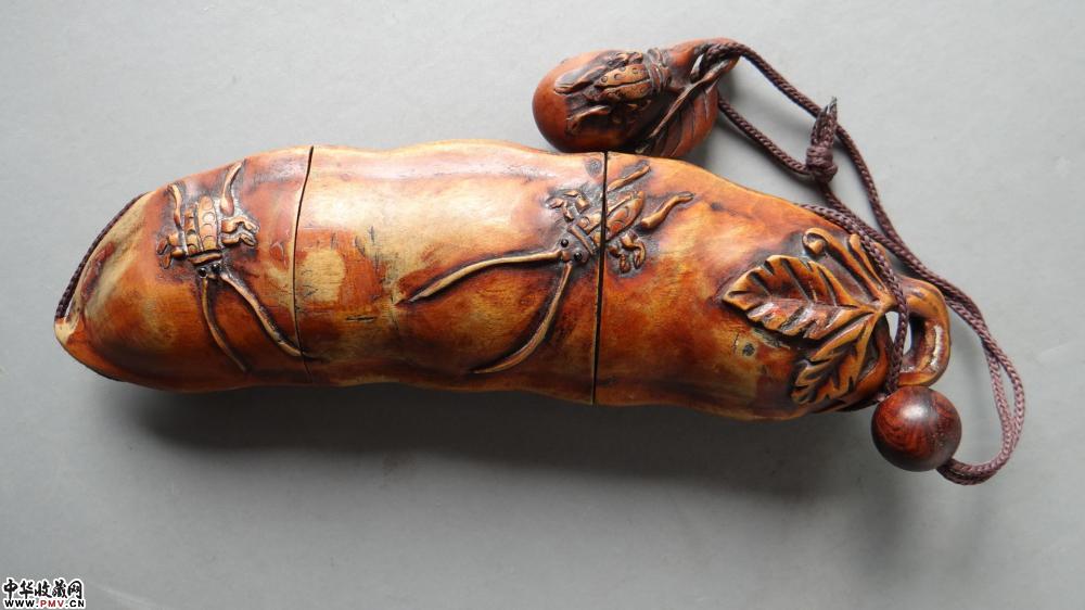 民国 竹刻褔豆香筒