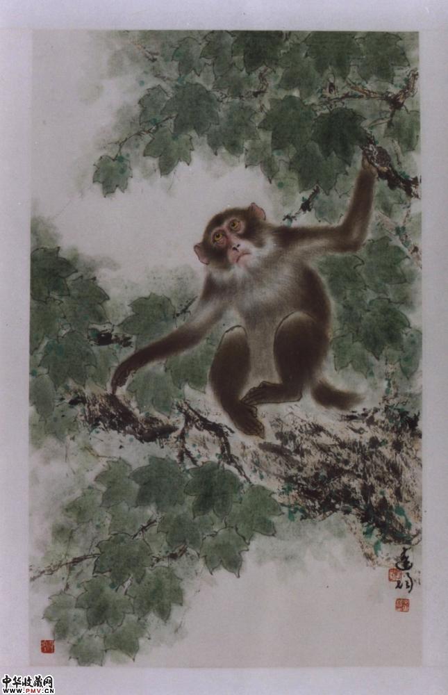 谢达均　枫树猿猴图