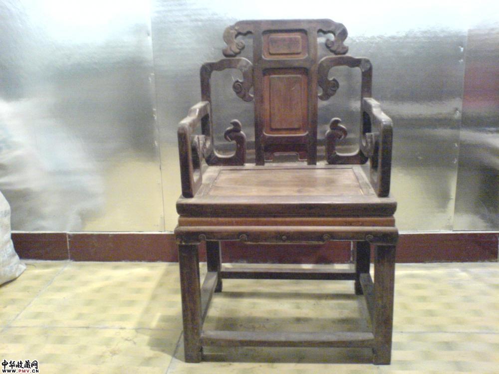 清代  榉木灵芝太师椅子