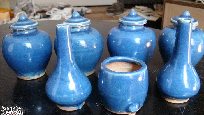 明代霁蓝炉、瓶、罐