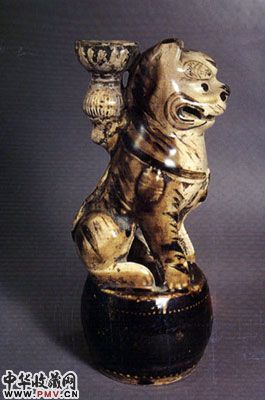 明代陶质狮形油灯