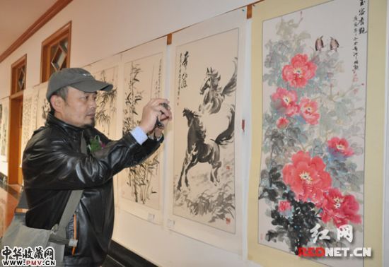 湖南知名花鸟画家王国勋创作的作品《玉容香艳》在巡回展上展出。