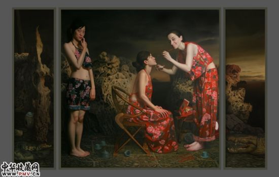 王龙军作品《三人行-妆》