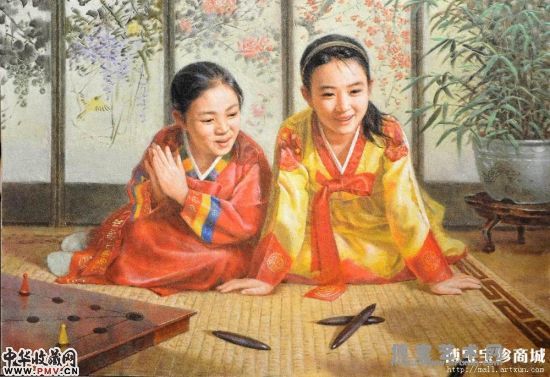 崔金哲 朝鲜宝石画《过节》BZ022152 崔金哲 朝鲜宝石画《过节》BZ022152