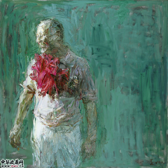 马刚作品《大红 花》油画180cmX180cm2005年
