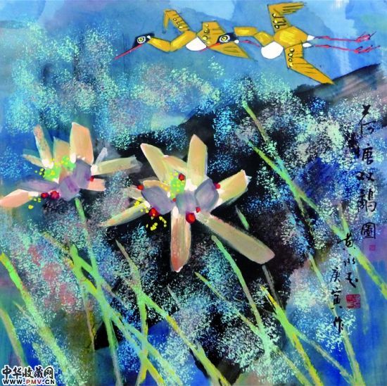 荷塘双鹬图 69×69cm 2010年
