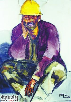 《穿红外套的矿工》(局部)105×75cm