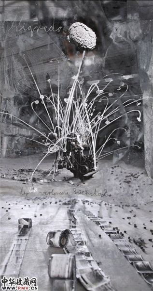 安塞尔姆・基弗《失落的字母》照片拼贴色彩覆盖280x140cm2011年此作品现身于该艺术区6月15日举办的“穷尽・德国新表现主义/当代艺术展”。