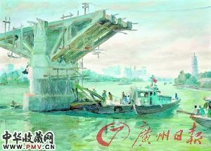油画《飞架金鳌》。