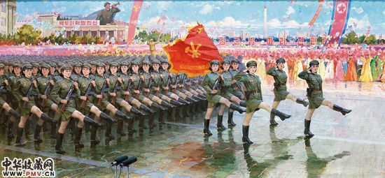 朴英日-金成七-金正革-阿里郎系列之力量-布面油画-330×150cm-2008年作