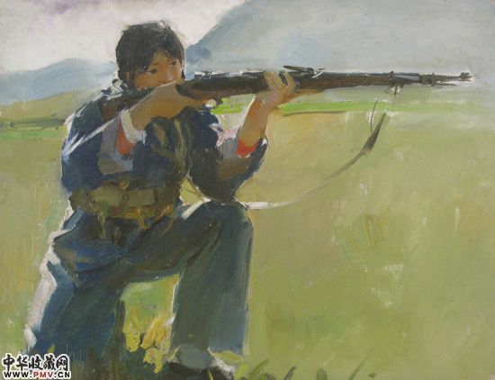 张文新-民兵-1969年-纸板油画-25x33cm