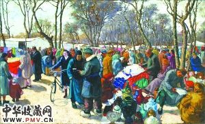 《东单小市》 齐振杞 1948年 97.5×162cm 布面油彩