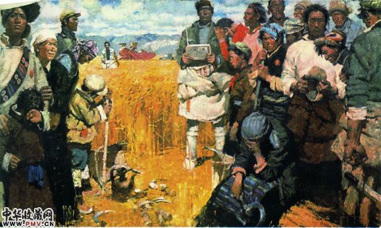 陈丹青布面油画《泪水洒满丰收田》(1976)