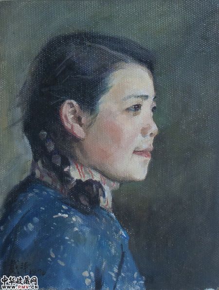 戴泽 户县农民女画家1976纸板油画33.5x25.5cm