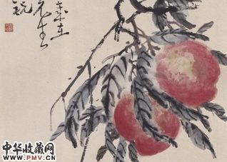 吴昌硕《六十寿桃图》（局部）