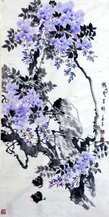 李子玉国画作品《紫气呈祥》