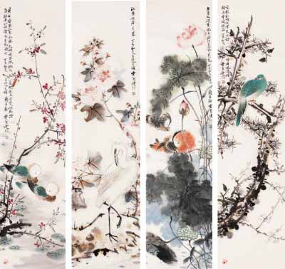 花鸟四屏