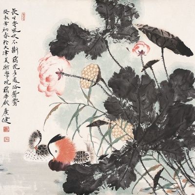 鸳鸯图镜心