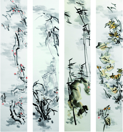 梅兰竹菊（160㎝×33㎝）×4 2011年