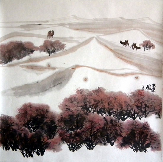 郭正英国画作品----梦随戈壁-大漠魂