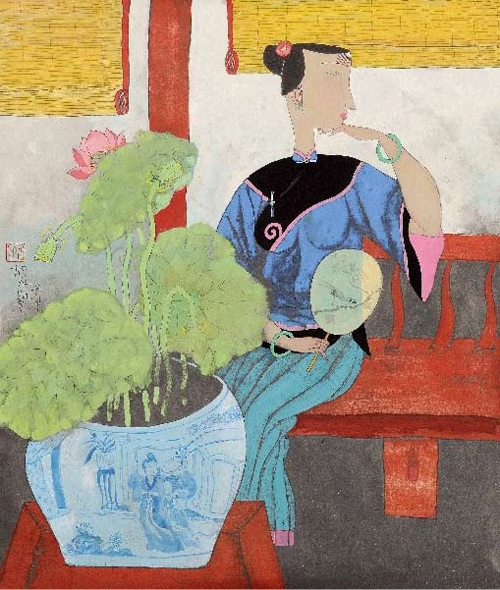 胡永凯 赏花图 镜心 