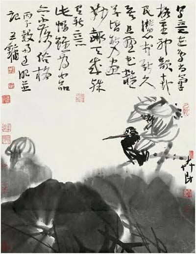 高卉民 荷塘翠鸟 镜心 