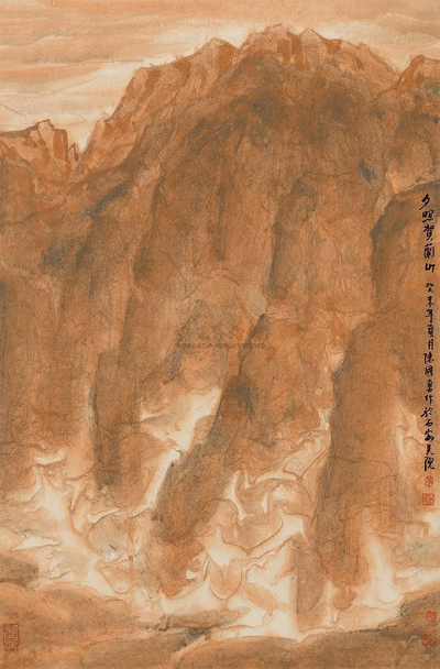 陈国勇 癸未（2003年）作 夕照贺兰山 镜心 