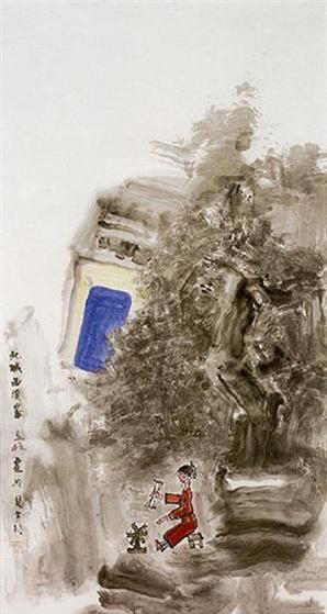 张立柱国画作品北城西头家 