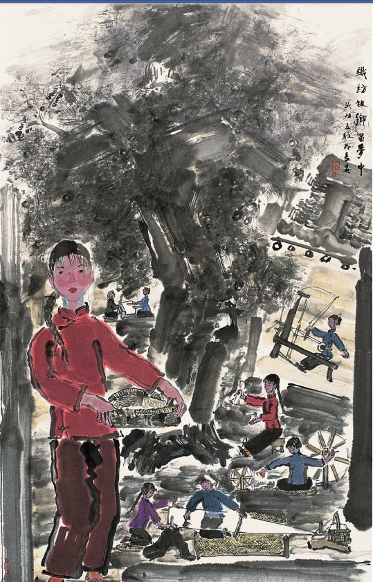 张立柱纺织故乡留梦中立轴
