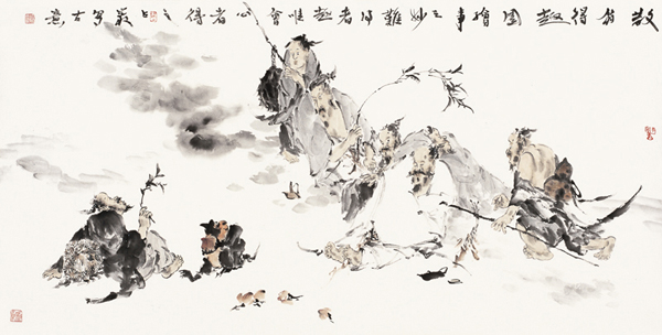 梁占岩　梁占岩 散翁得趣图 镜心