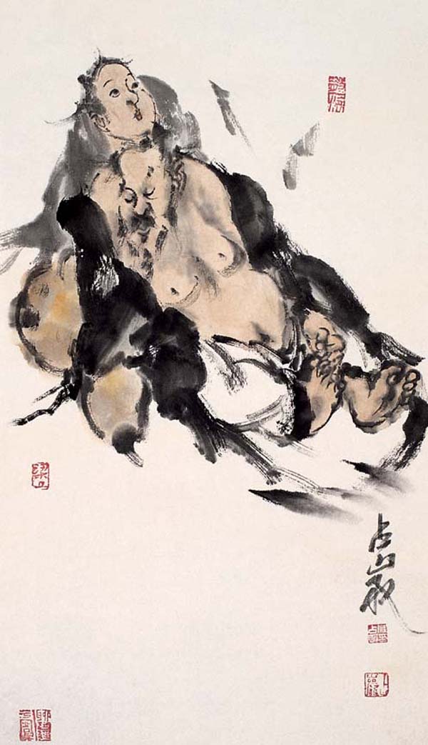 梁占岩 寒山拾得 镜心 